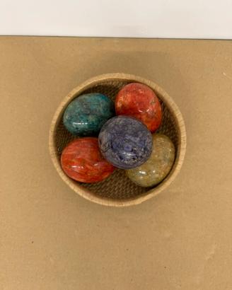 Set 5 Uova Decorstuce in Alabastro e Pietra dura