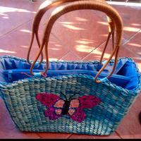 Borsa estiva elegante manici legno, interno stoffa
