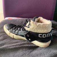 Converse alte pelle nera e pelliccia - donna