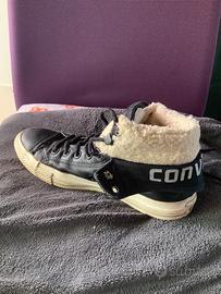 Converse alte pelle nera e pelliccia - donna