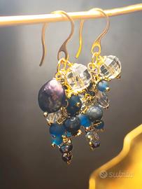 orecchini petla keshi blu,cristallo,diaspro,acciai