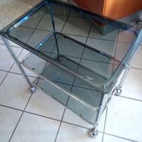 tavolino in cristallo, e acciaio - porta tv