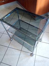 tavolino in cristallo, e acciaio - porta tv