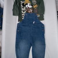 salopette jeans neonato e t-shirt manica lunga 