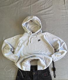 Felpa con cappuccio Nike bianca logo ricamato TG L