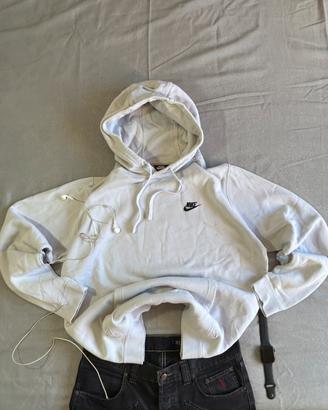 Felpa con cappuccio Nike bianca logo ricamato TG L