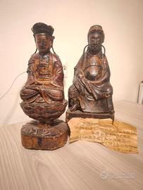 Rara Coppia di Statue Cinesi in Legno Laccato 1830