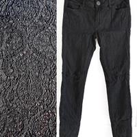 Skinny Jeans Leggeri Vita Bassa Nero Paisley Pizzo