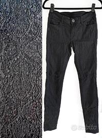 Skinny Jeans Leggeri Vita Bassa Nero Paisley Pizzo