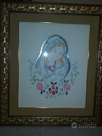 Quadro ricamo Madonna con bambino