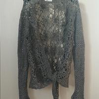  Cardigan boho in mohair grigio crochet 