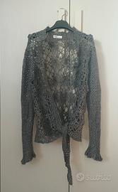  Cardigan boho in mohair grigio crochet 