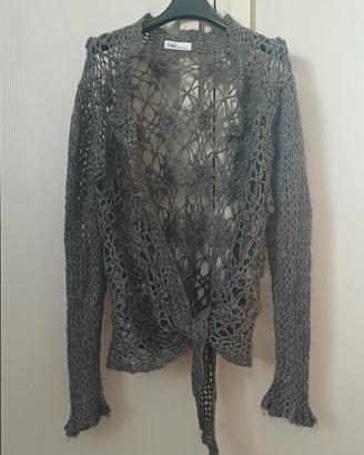  Cardigan boho in mohair grigio crochet 