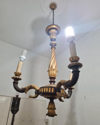Lampadario legno antico, vecchio vintage