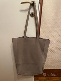 Borsa tote in pelle scamosciata beige