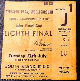 2 BIGLIETTI COPPA RIMET MONDIALI 1966