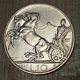 #1957-Una Moneta 10 Lire 1927 Argento Regno Italia