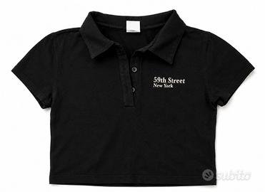 Polo crop nera con colletto – 59th Street New York