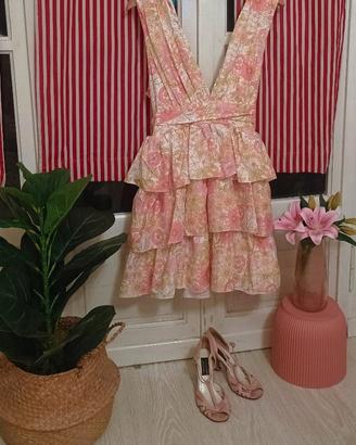 Vestito corto floreale a balze romantico 