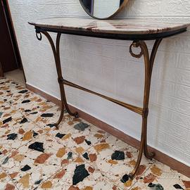Consolle vintage in ottone con piano in marmo