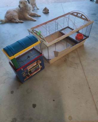 Gabbia coniglietti e acquario 