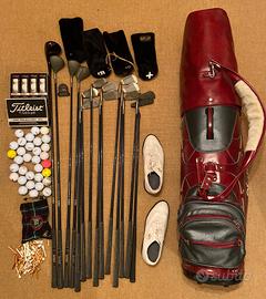 Set Golf Vintage Completo con Sacca in Pelle