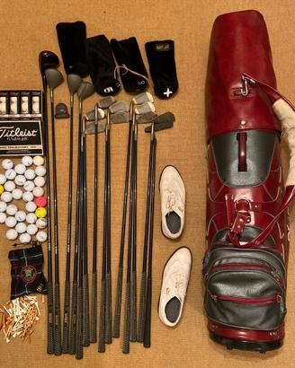 Set Golf Vintage Completo con Sacca in Pelle