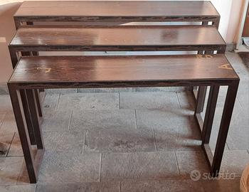 set di tre panche in legno e ferro impilabili