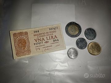 lotto banconota e monete antiche