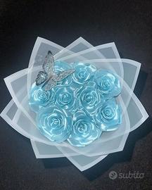 Mazzo semplice di 9 rose color azzurrino