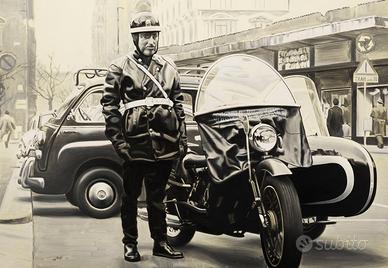 Vigile Urbano Ghisa Sidecar Milano Poster Stampa