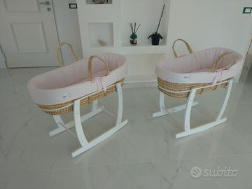 ceste picci a dondolo neonati in vimini e legno