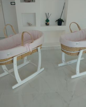 ceste picci a dondolo neonati in vimini e legno