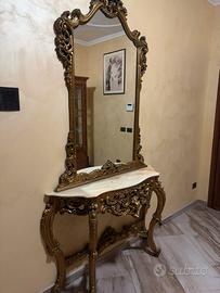 CONSOLLE BAROCCA CON SPECCHIERA E PIANO IN MARMO