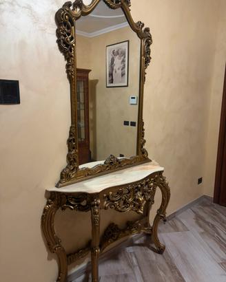 CONSOLLE BAROCCA CON SPECCHIERA E PIANO IN MARMO
