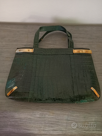 Borsa vintage in pelle di coccodrillo verde