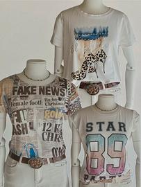 Lotto 3 t-shirt con stanpa donna