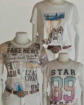 Lotto 3 t-shirt con stanpa donna