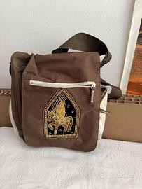 Borsa tracolla etnica marrone ricamata multitasche