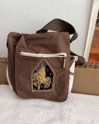 Borsa tracolla etnica marrone ricamata multitasche