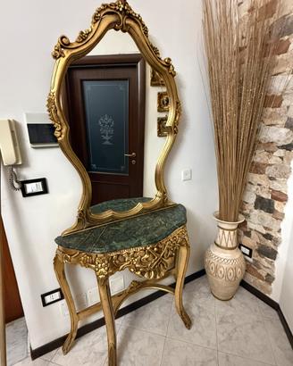 Console con specchiera barocco con piano in marmo
