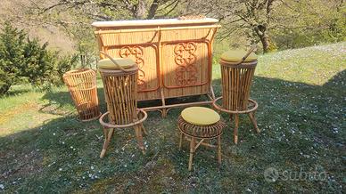 SET BAR VINTAGE ITALIANO IN BAMBÙ E RATTAN ANNI 60