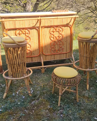 SET BAR VINTAGE ITALIANO IN BAMBÙ E RATTAN ANNI 60