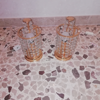 Coppia Lumi in ottone dorato e strass