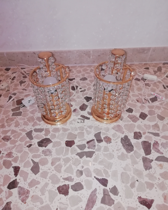 Coppia Lumi in ottone dorato e strass