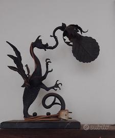  Lampada da tavolo d'epoca in ferro battuto 