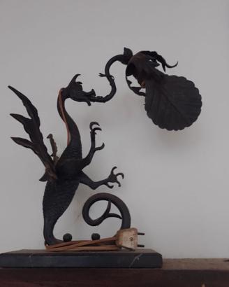  Lampada da tavolo d'epoca in ferro battuto 
