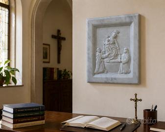 MADONNA DI POMPEI SCULTURA ALTORILIEVO IN MARMO  A
