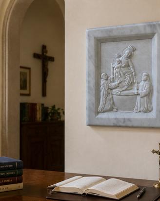 MADONNA DI POMPEI SCULTURA ALTORILIEVO IN MARMO  A