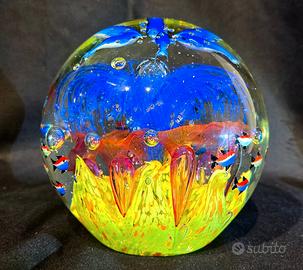 Grande  Sfera Acquario Vetro Murano Bolle Pesci